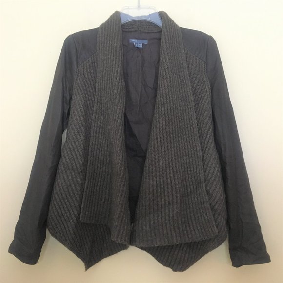Vince Leather Wool Yak Ribbed Knit Open Jacket Size Small Old Money Quiet Luxury - Picture 2 of 9